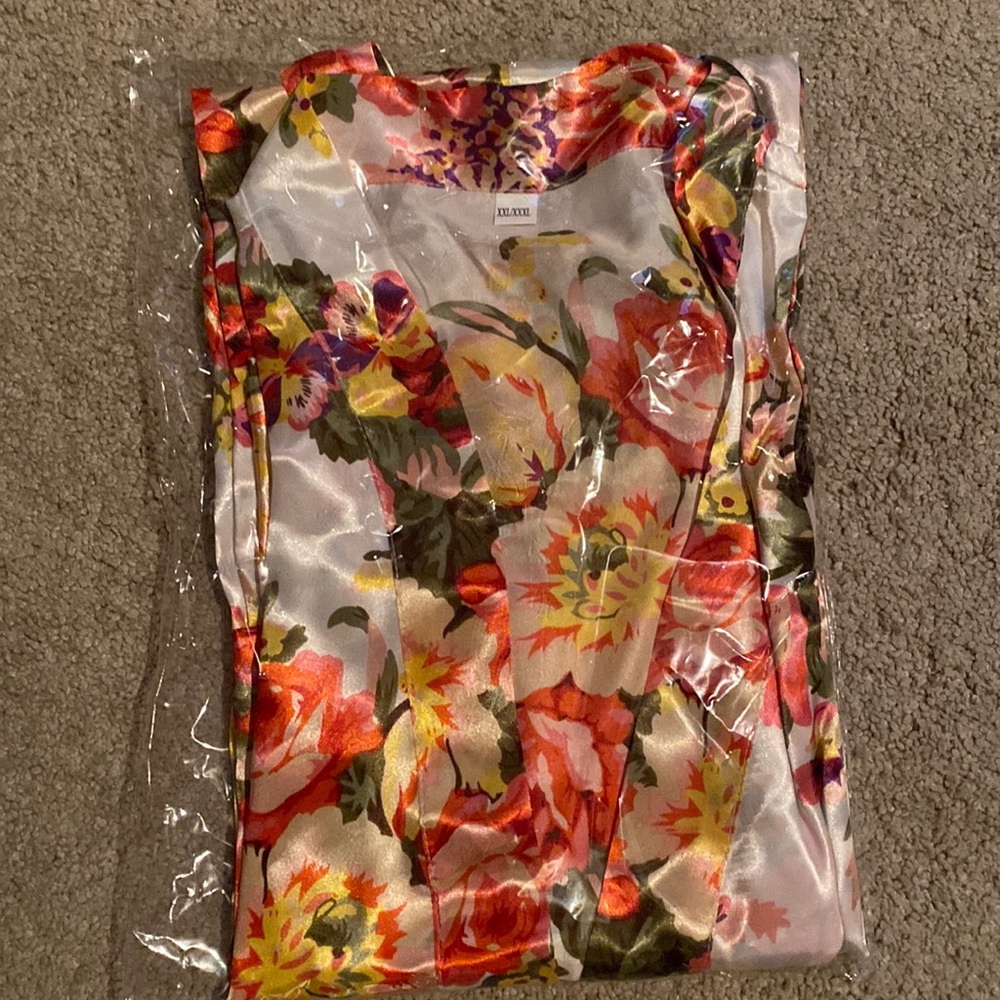 White flowered silk robe